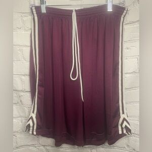 The Cotton Exchange Burgundy Athletic Shorts with White Stripes